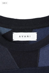 AVANI Recrafted Cashmere Patchwork Crew Knit Navy – Size 2