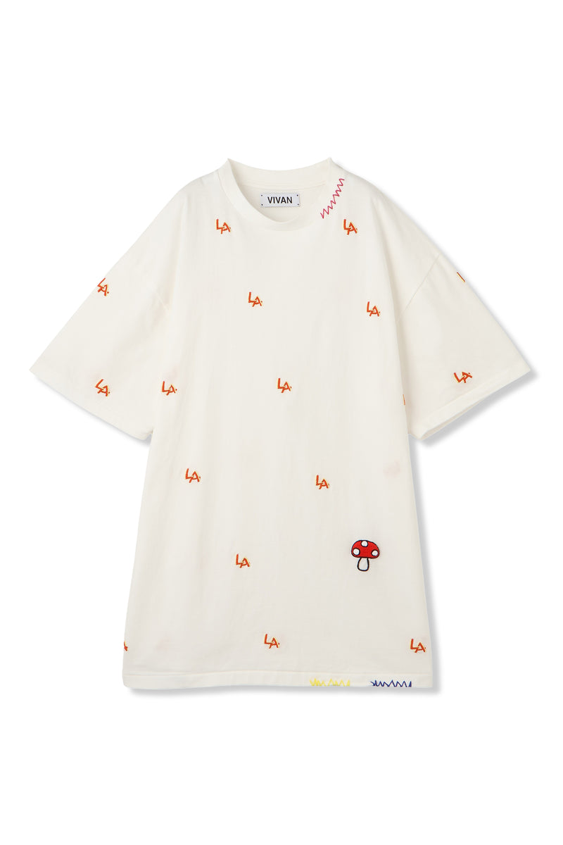 LA HAND EMBROIDERED T SHIRT WHITE
