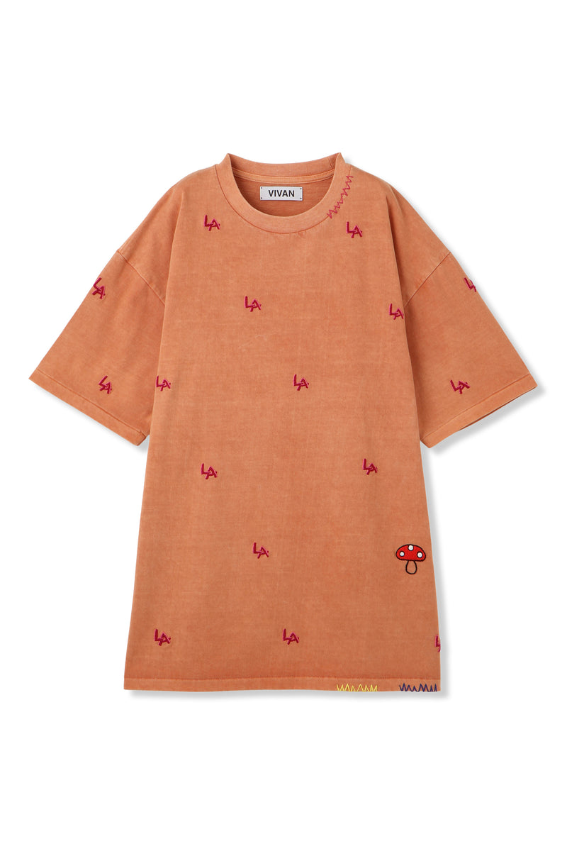 LA HAND EMBROIDERED T SHIRT ORANGE