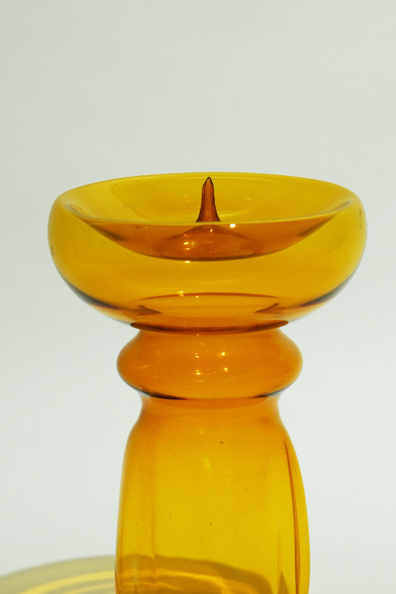 LIGHT GLASS-42  NR-KR-214　Lauscha(ラウシャ）吹きガラス　イエローのキャンドルスタンド