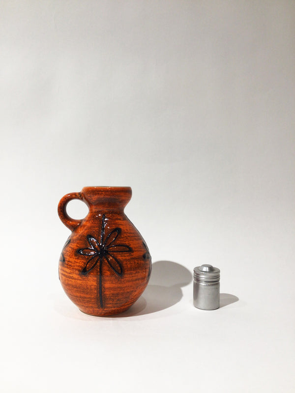 Vintage ILKRA EDEL KERAMIK Orenge and Black Flower Base/1960s 1970s