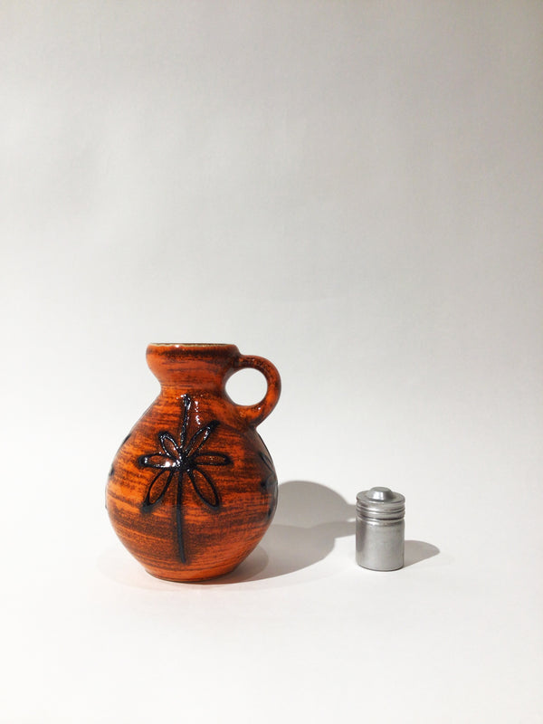 Vintage ILKRA EDEL KERAMIK Orenge and Black Flower Base/1960s 1970s