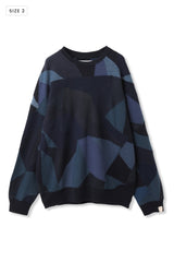 AVANI Recrafted Cashmere Patchwork Crew Knit Navy – Size 2