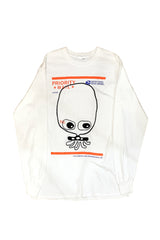 UFO907 HAND EMBROIDERY T-SHIRT CUTE EYE L-S WHITE